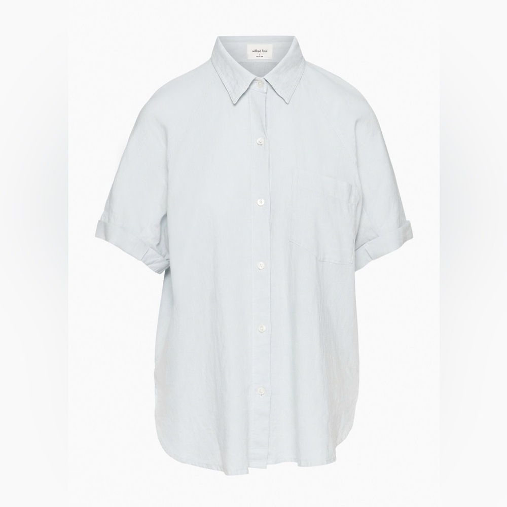 Aritzia Light Blue Button-Down Short Sleeve Shirt